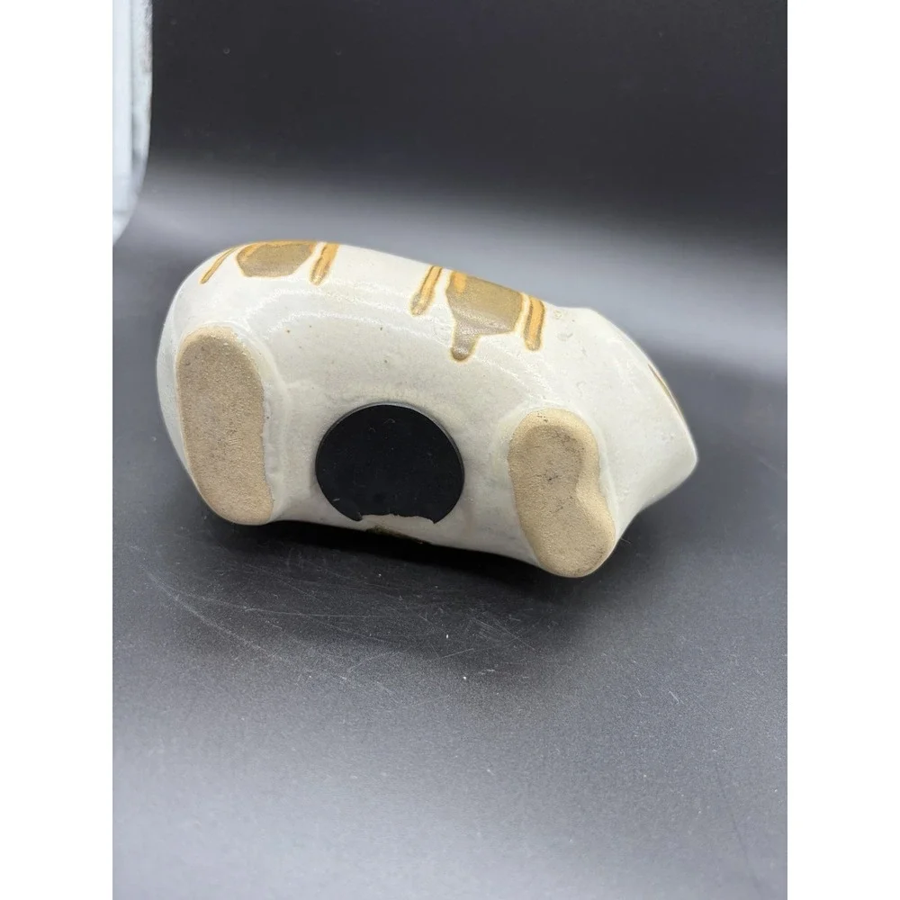 Vintage Pottery Cat Coin Bank Striped Flat Face Earth Tone Decor